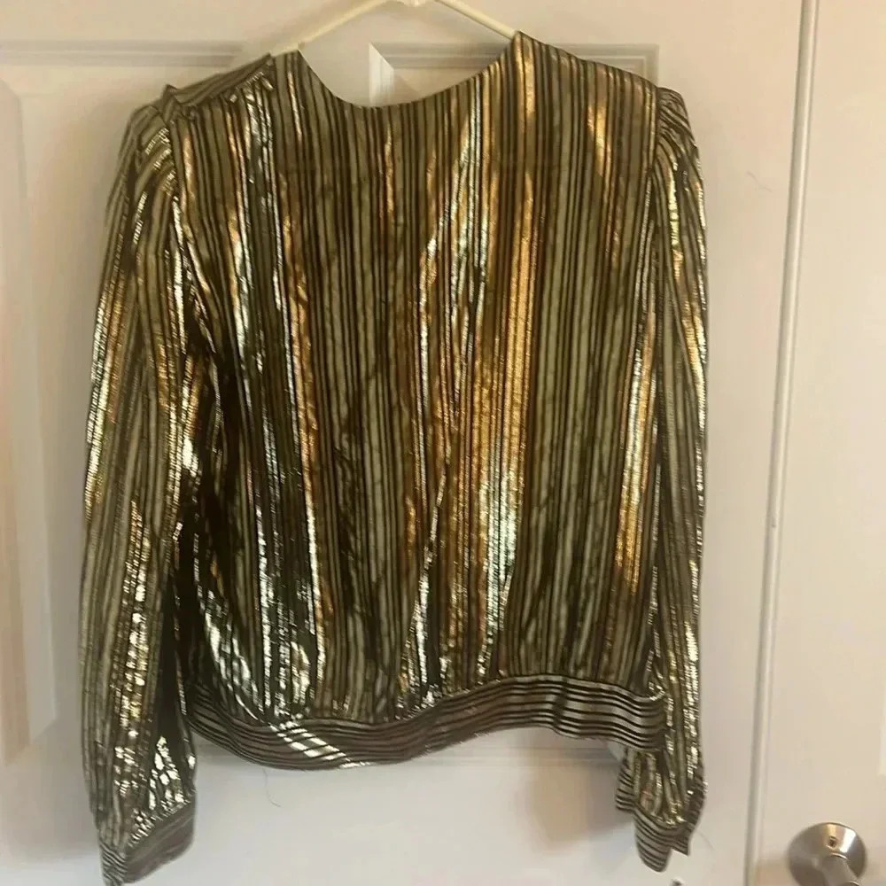 Vintage Lloyd Williams Size 10 Metallic Gold Blouse Long Sleeve Statement Party - Picture 5 of 10